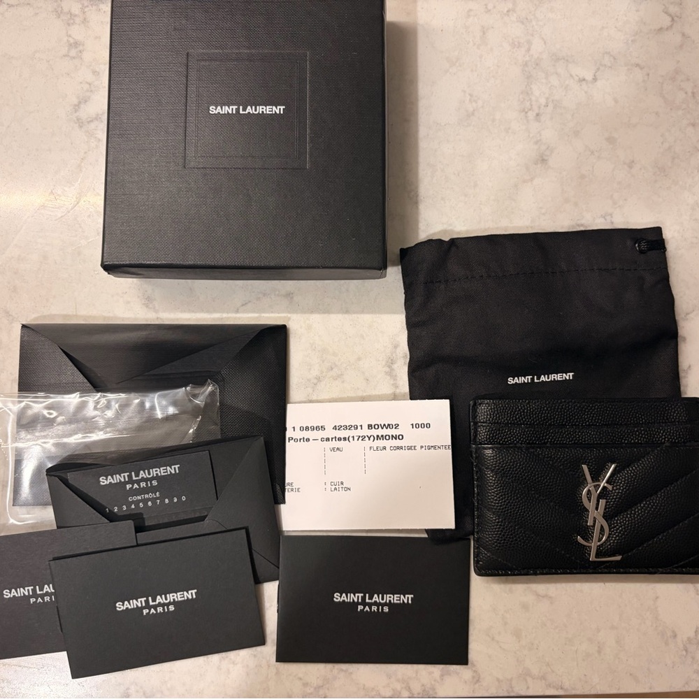 Saint Laurent Black Leather Card Holder with Silver Logo